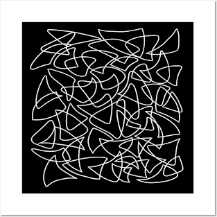 Abstract Overlapping Shapes, Drawing, White on Black Posters and Art